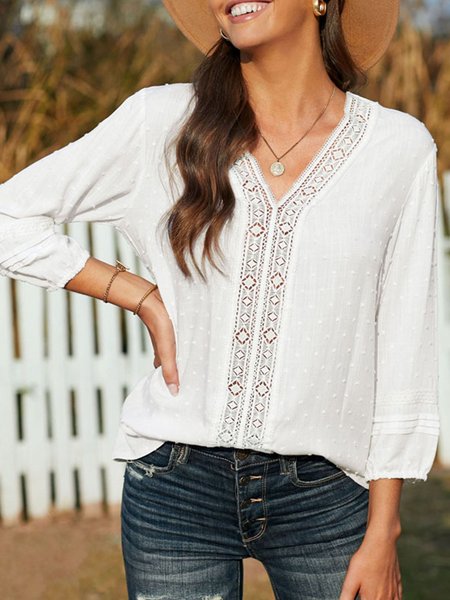 

Shift Guipure Lace Solid Top, White, Blouses and Shirts