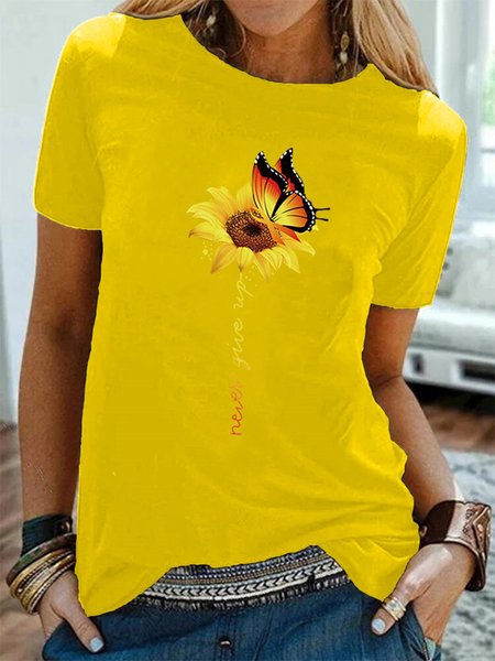 

Maniche Corte Floreale Casuale Girocollo Camicie & Top, Giallo, T-Shirts