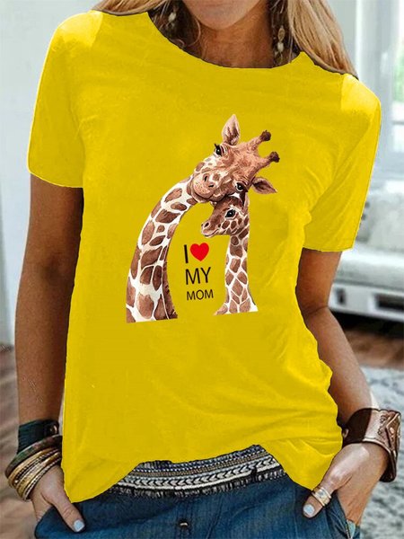 

Giraffe Print Short Sleeve T-Shirts, Yellow, Tops