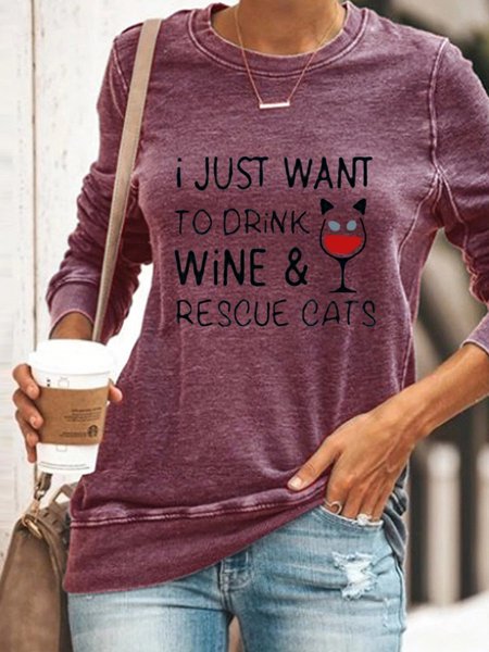

I Just Want To Drink Wine & Rescue Cats Women's Sweatshirt, Purple red, Hoodies&Sweatshirts