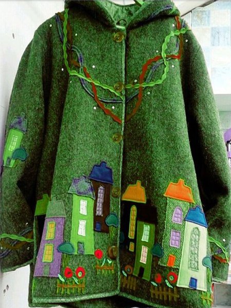 

Giubbotto Felpa con cappuccio Casuale Maniche Lunghe Misto Cotone, Verde, Outerwear
