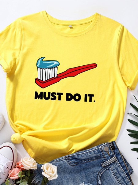 

Women's Cotton Loose Round Neck Short Sleeve Tee, Yellow, T-shirts