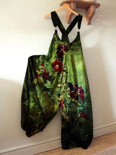 

Casual Floral Jumpsuit & Romper, Green, Jumpsuits