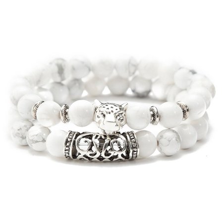 Agate bead jewelry lava volcano stone leopard head set bracelet Bracelets, White, Jewelry