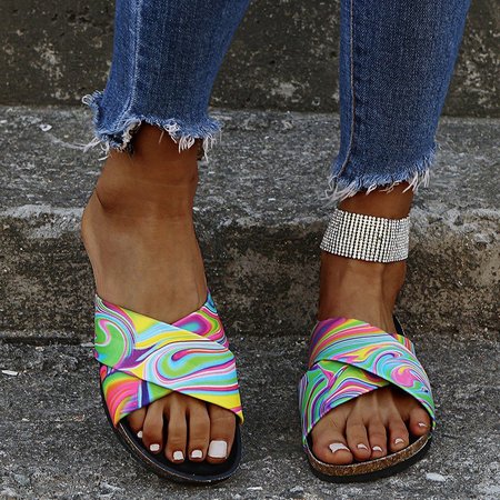 

Large size cross slippers female color flat sandals and slippers, Multicolor, Sandals