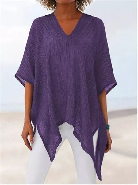 

Shift Simple Half Sleeve Cotton-Blend Shirts & Tops, Purple, Blouses & Shirts