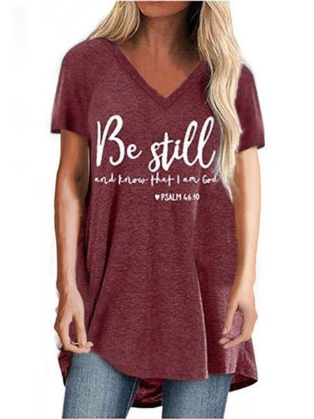 

Letter Statement Short Sleeve Shirts & Tops, Red, Tops