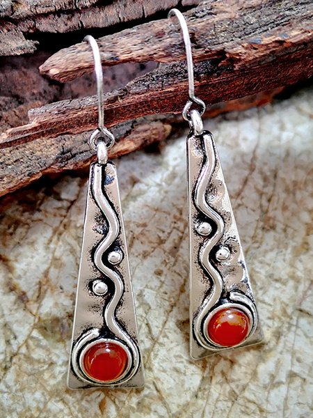 

Vintage Silver Curved Silk Agate Casual Earrings, Red, Accessories