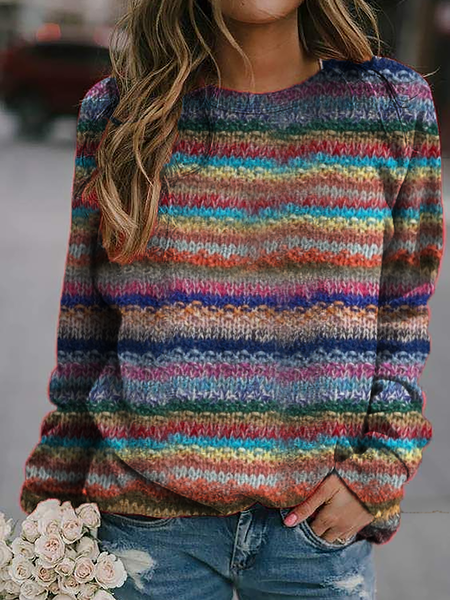 

Maniche Lunghe Casuale a Righe Camicie & Top, Multicolore, Sweater