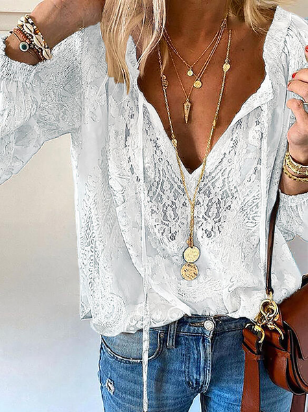 

Plus size Boho Long Sleeve Blouse, White, Blouses & Shirts