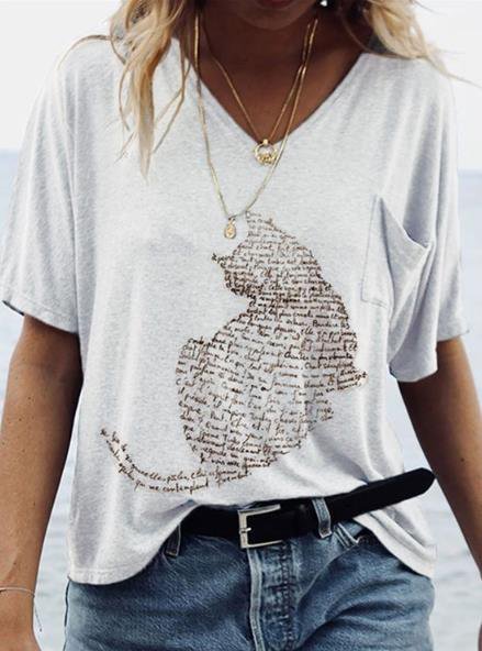 

Casuale Misto Cotone Maniche Corte Stampato Floreale Top, Bianco, T-Shirts