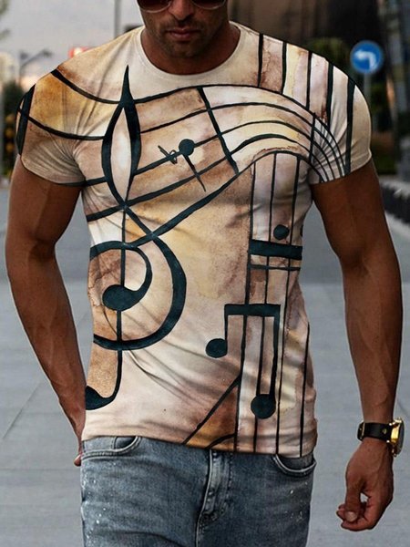

Cotton Printed Crew Neck Shirts & Tops, Light coffee, T-shirts