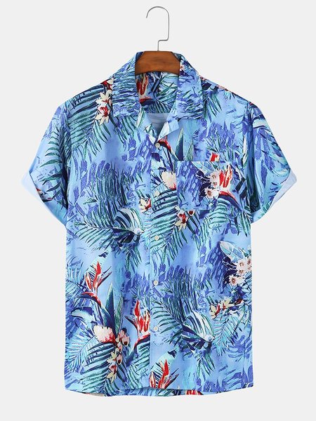 

Men's Shirt Collar Vintage Shirts, Blue, Men's Floral shirt