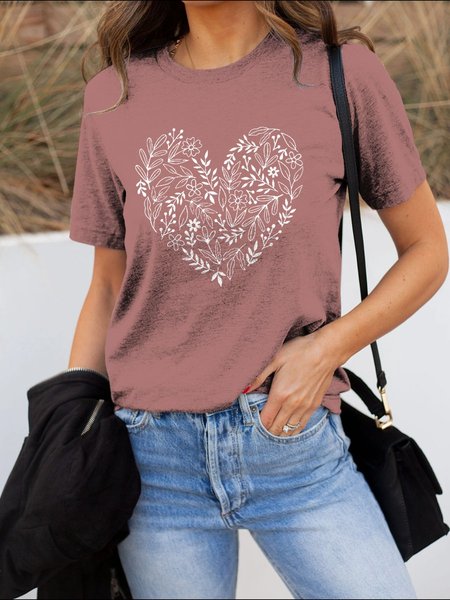 

Floral Heart Valentine's Day Graphic Tee, Brick red, T-shirts