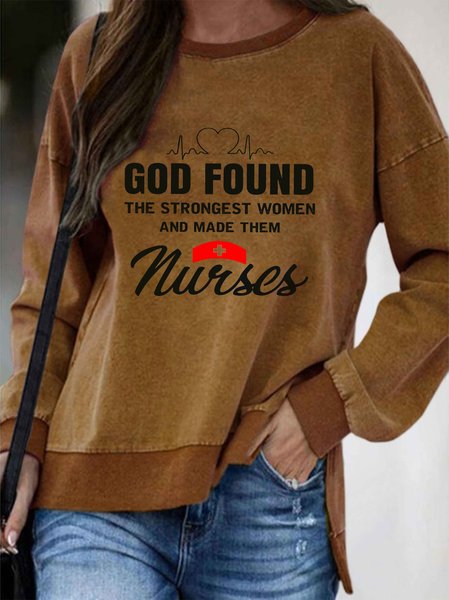 

God Found The Strongest Women And Made Them Nurses Women's long sleeve top, Brown, Hoodies&Sweatshirts