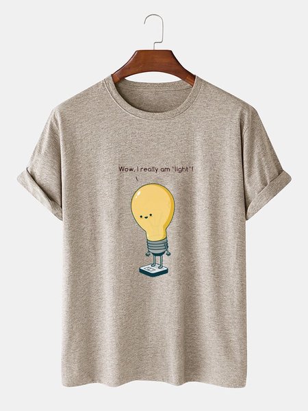 

Simple Printed Crew Neck Tee Shirts & Tops, Light khaki, Men's t-shirts
