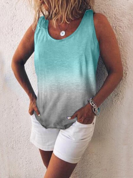 

Ombre/tie-Dye Casual Crew Neck Shirts & Tops, Lake green - gray, Tank Top