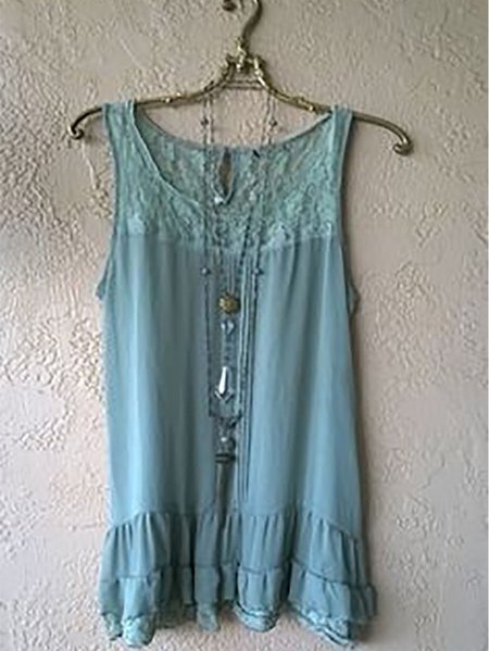 

Casual Crew Neck Vests, Blue, Tanks & Camis