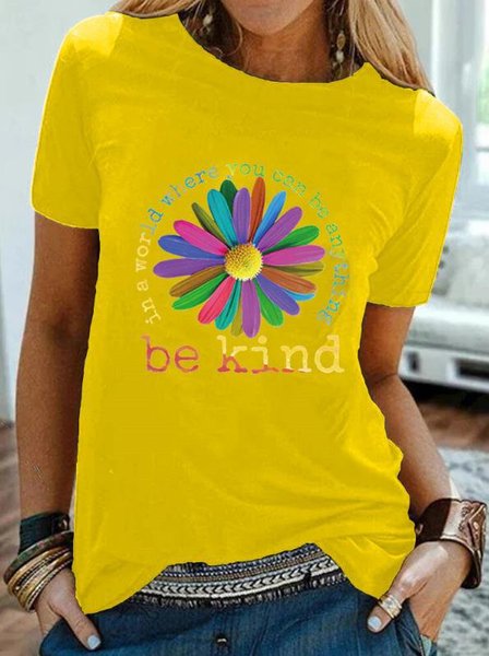 

Holiday Crew Neck Cotton-Blend Short Sleeve T-shirt, Yellow, Printed T-shirts