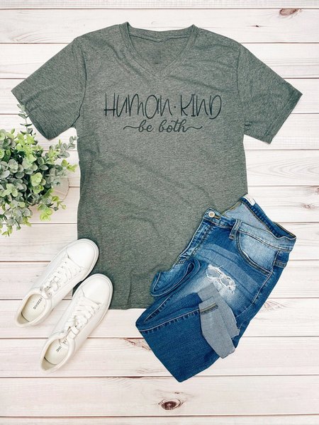 

Human Kind: Be Both Graphic V-neck Tee, Gray, T-shirts