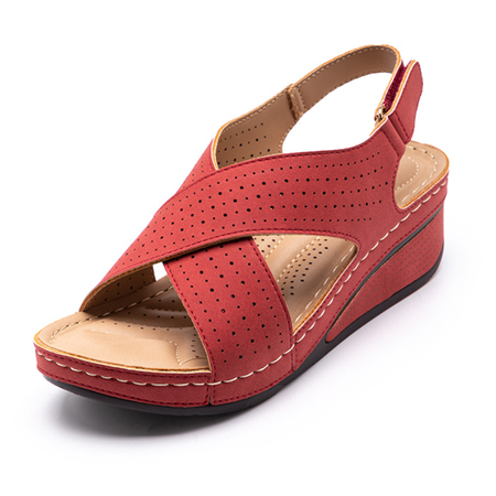 

Ladies casual basic hollow wedge sandals, Red, Sandals & Slippers
