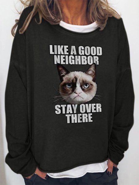 

Like A Good Neighbor Stay Over Here Long Sleeve Casual Crew Neck Shift Woman's Hoodie, Black, T-shirts