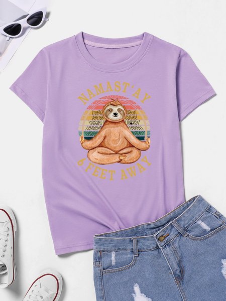 

MAMAST'AY 6 Feet Away Meditation Sloth Graphic Woman's T-Shirts, Purple, T-shirts