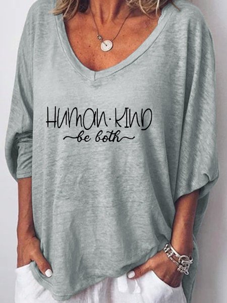 

Human Kind: Be Both Graphic V-neck Long Sleeve Top, Gray, T-shirts