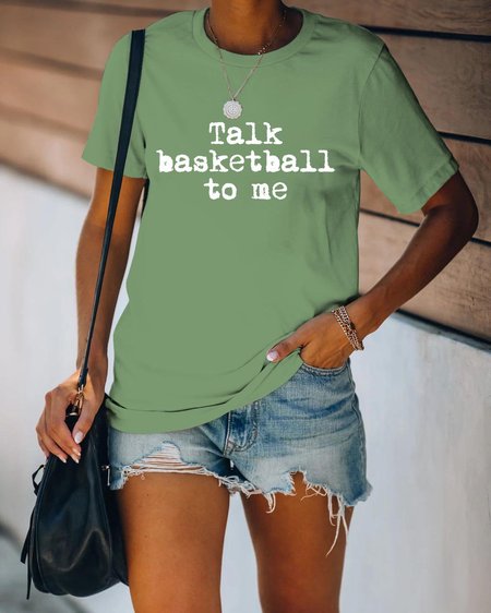 

Talk Basketball To Me Graphic Round Neck Short Sleeve Tee, Army green, T-shirts