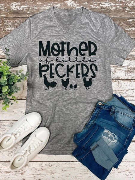 

Mother of Little Peckers Graphic V-Neck Tee, Gray, T-shirts