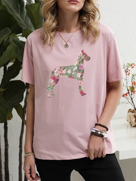 

Floral Great Dane Shift Casual Woman's T-Shirts & Tops, Brick red, T-shirts