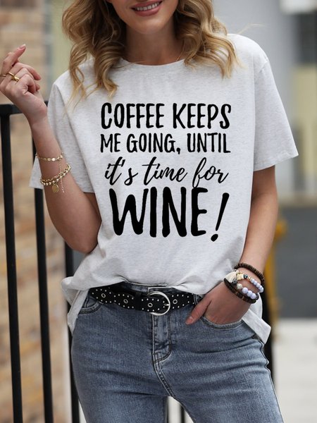 

Wine Graphic Round Neck Short Sleeve Tee, Light gray, T-shirts