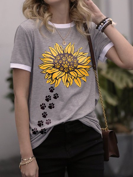 

SUNFLOWER PAWS Short Sleeve Woman's T-Shirts & Tops, Gray, T-shirts