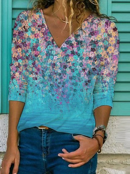 

Cotton-Blend Striped Long Sleeve Vintage Tops, As picture, Blouses & Shirts
