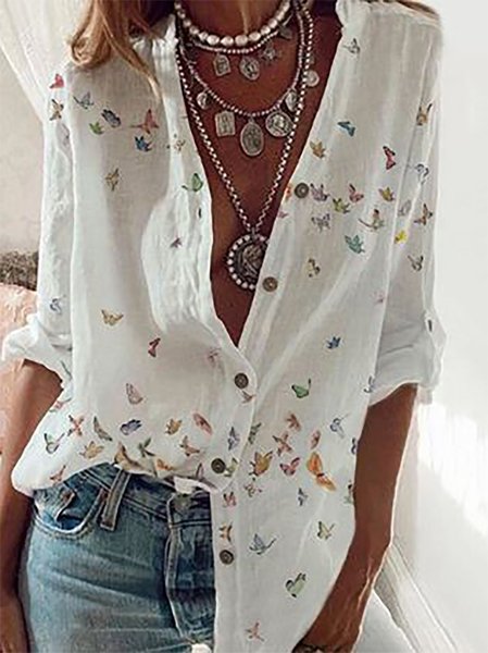 

Long Sleeve Shirt Collar Blouse, White, Blouses & Shirts