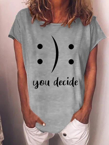 

You Decide Emotion Classic Graphic Round Neck Short Sleeve Tee, Gray, T-shirts