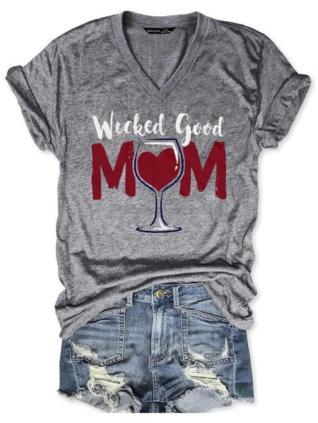 

Wicked Good Mom Wine Tee, Gray, T-shirts