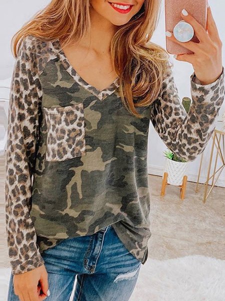 

Shift Leopard Long Sleeve Casual T-shirt, 1#, T-Shirts