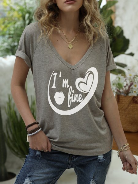 I am Fine T-Shirt Love Tee, Gray, T-shirts