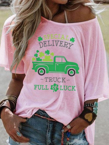 

Truck Full of Luck Graphic Round Neck Short SleeveTee, Pink, T-shirts