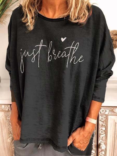 

Letter Long Sleeve Casual Printed T-shirt, Black, Tees & T-shirts
