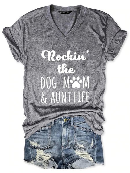 

Rockin' The Dog Mom And Aunt Life Funny Alphabet Graphic Tee, Gray, T-shirts