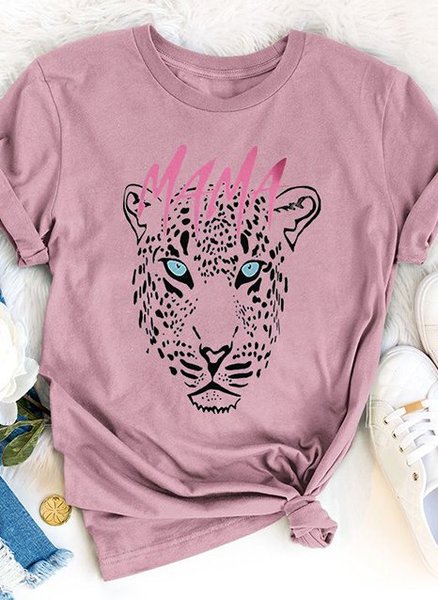 

MAMA TIGER Animal Crew Neck Casual Short Sleeve Woman's Shirts & Tops, Brick red, T-shirts