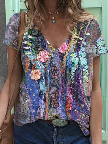 

Floral Casual T-shirt, Purple, T-Shirts