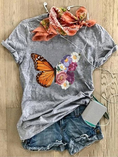 

Casual Cotton-Blend Crew Neck T-shirt, Gray, T-Shirts