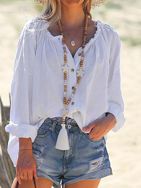 

Maniche Lunghe Bohemian Top, Bianco, Blouses & Shirts