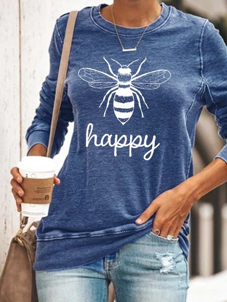 

Bee Happy Women Casual Long Sleeve Sweatshirt Top, Blue, Hoodies&Sweatshirts
