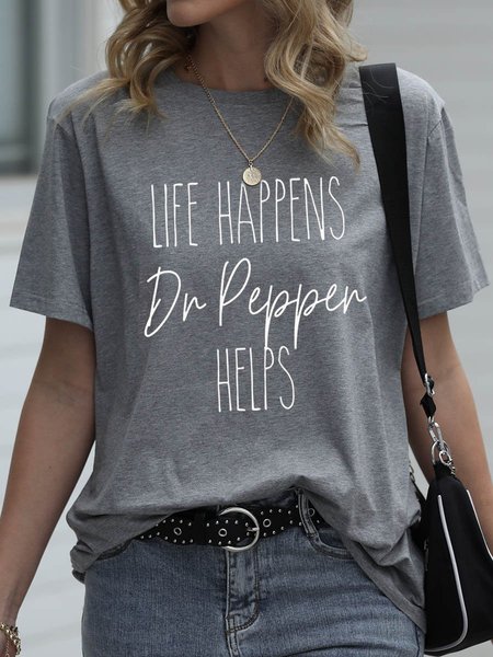 

Life Happens Dr Pepper Helps Pure Cotton T-Shirt, Gray, T-shirts