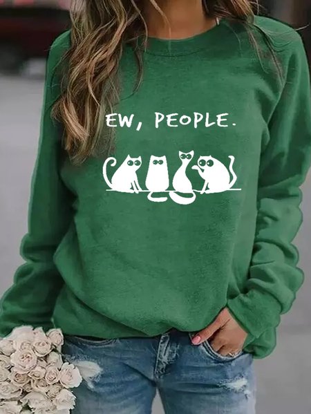 

Cat O-Neck Sweatshirt, Green, Hoodies&Sweatshirts