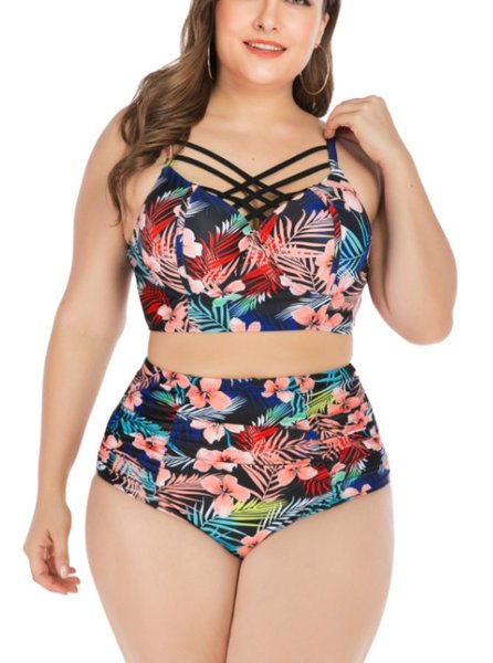 

Oversized cross-tie print bikini, Flower, Swimwear